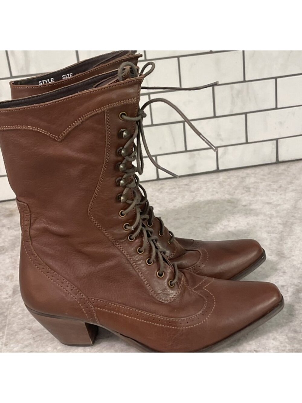 Rawhide Abilene Boots Size 7.5 Victorian Lace Up Brown Leather Cosplay Packer
